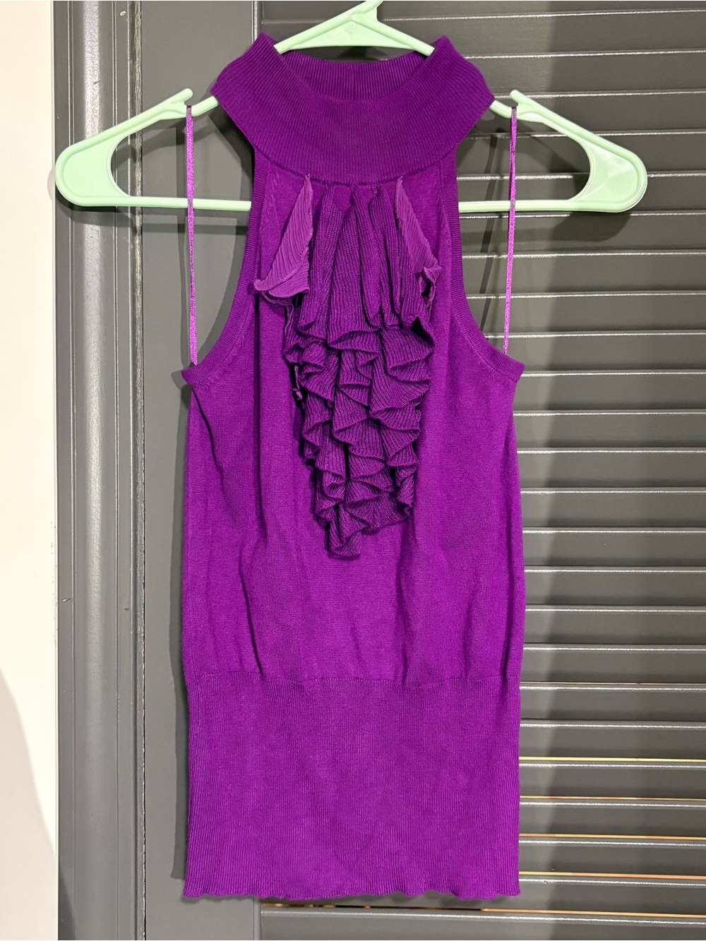 Express Sleeveless Ruffle Mock Neck Top - Vibrant Purple